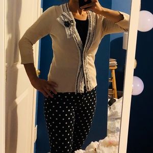 WHBM Cream Cardigan with Leopard Trim and Bow